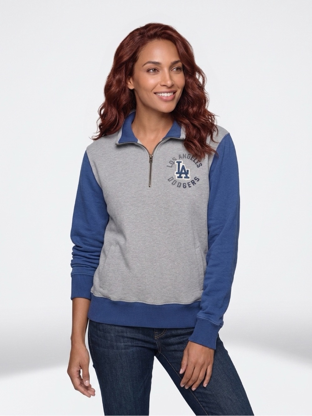 47 Los Angeles Dodgers Gray & Blue Half-Zip Pullover - Picture 2 of 6